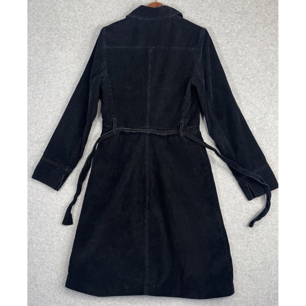 Stradivarius Black Corduroy Trench Coat Belted Goth Academia L VTG Button Up - Picture 13 of 16